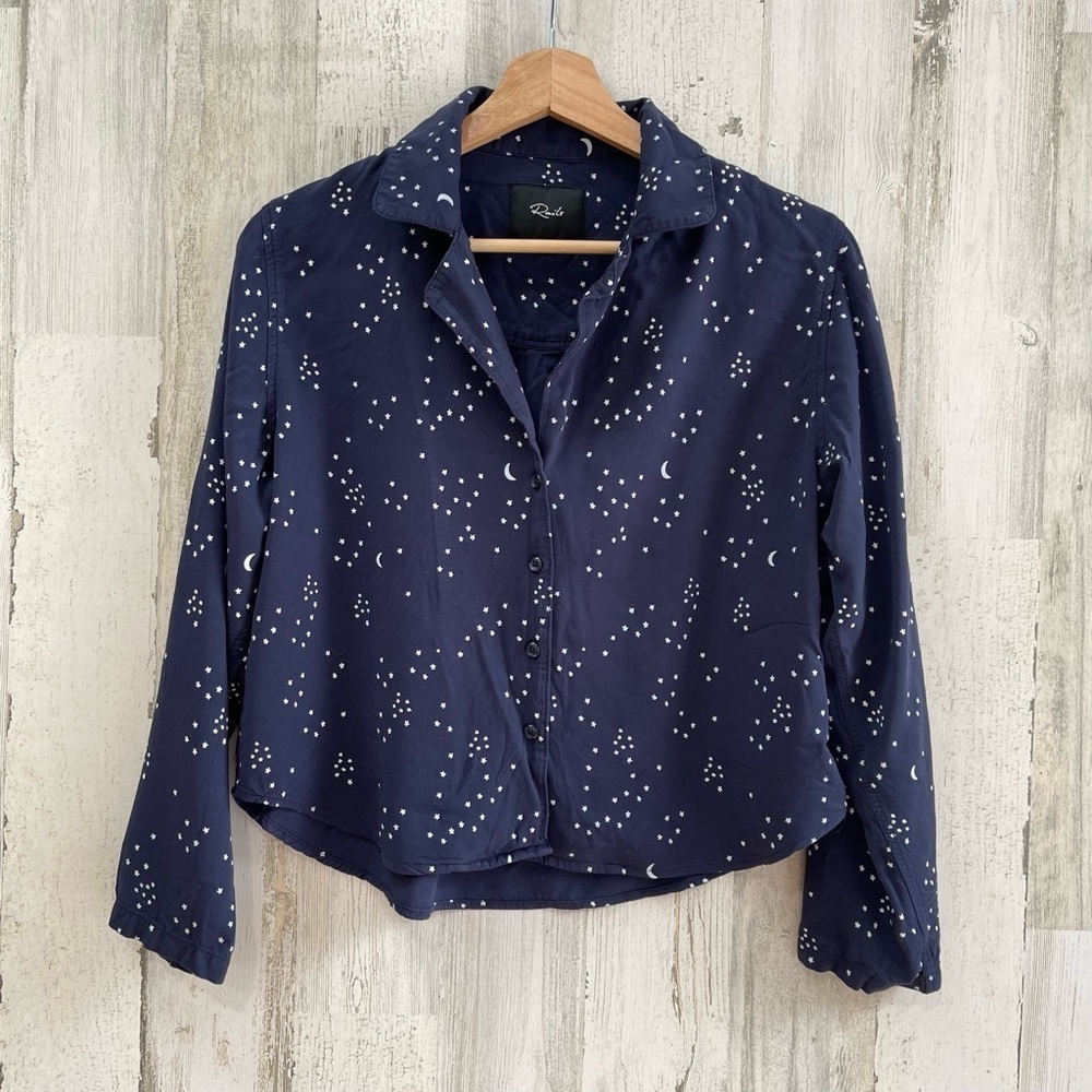 Rails Navy Galaxy Star Print Button Front Top Blo… - image 2